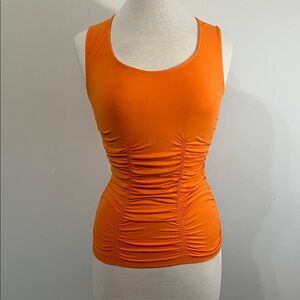 Last Tango sleeveless ruched top S/M Orange Made in the USA